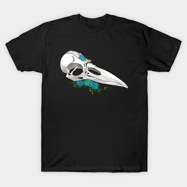 Floral Raven Skull T-Shirt by TheRainbowPossum